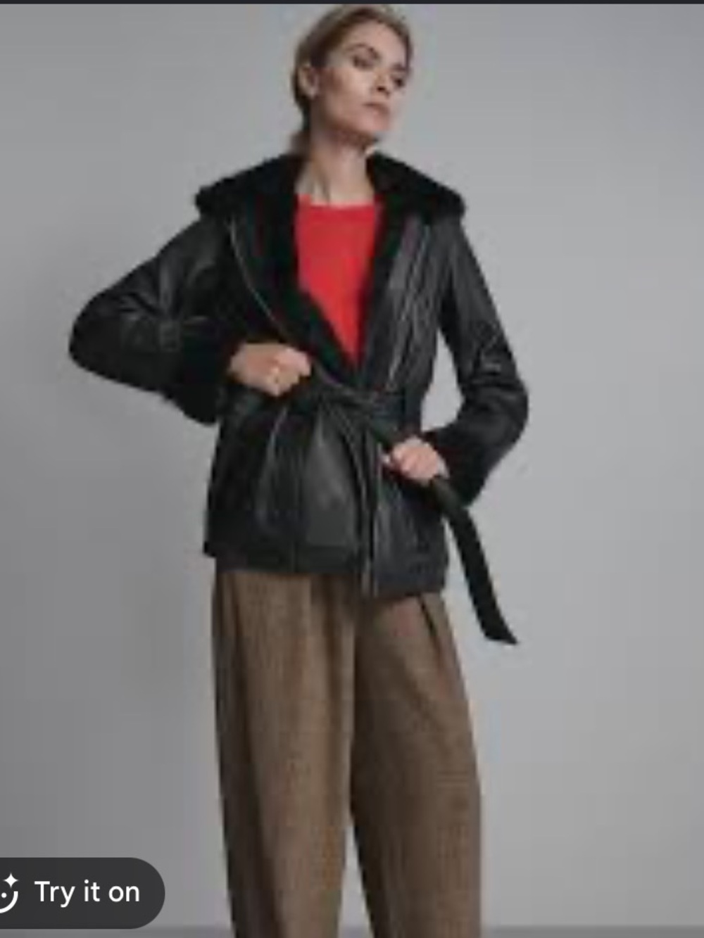 Wilsons Leather Faux Fur Belted Trench Jacket with Asymmetrical Zip - Picture 4 of 16